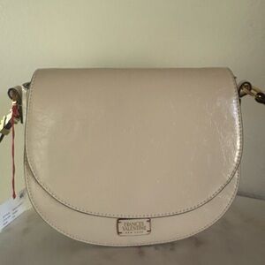 Frances Valentine Beige/Cream Leather Crossbody Saddle Bag